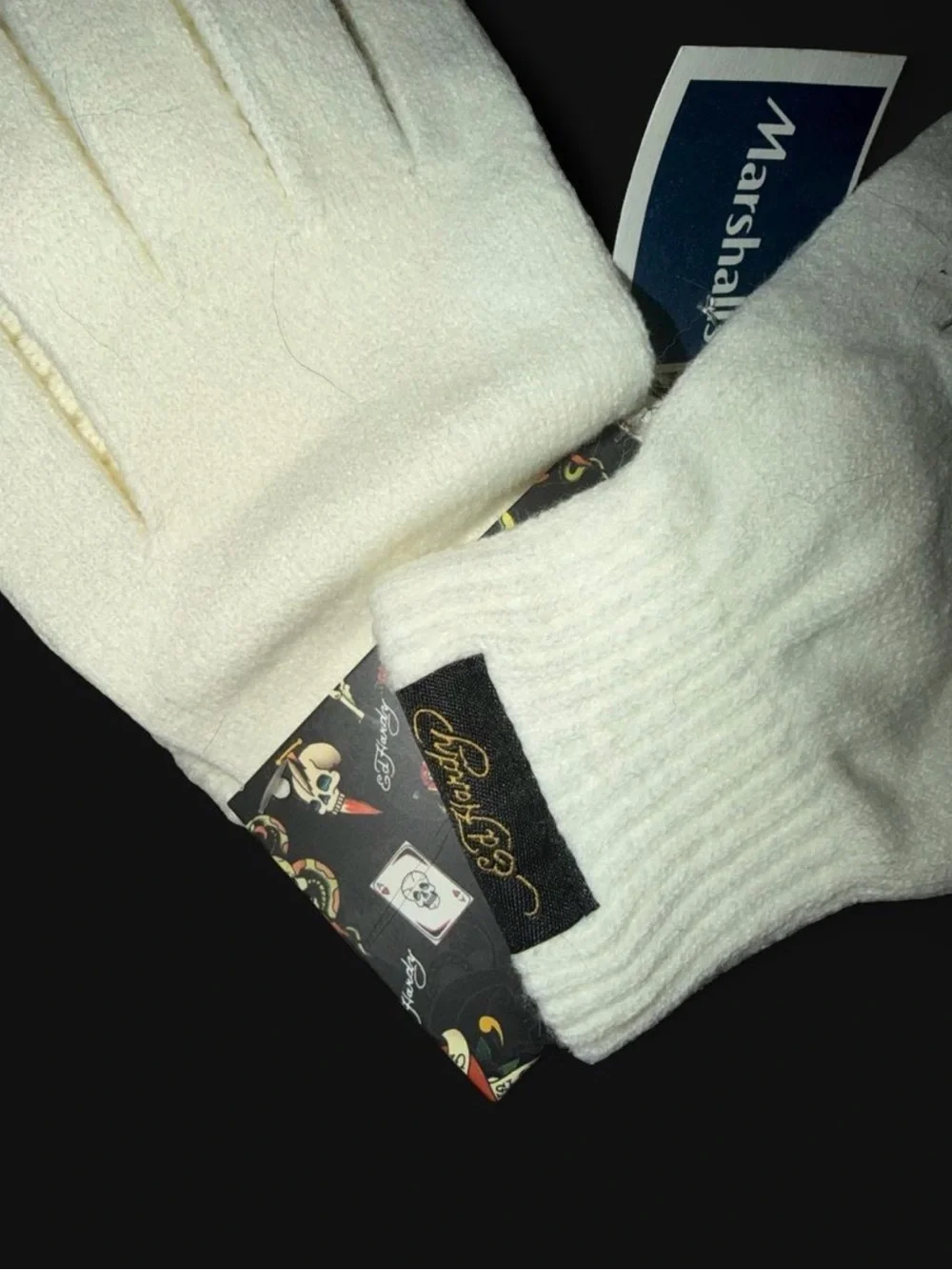 Marshalls Cream Knit Gloves and Headband Set with Patterned Trim